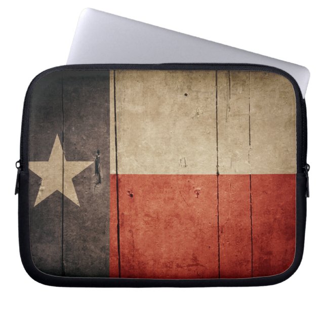 Funda Para Portátil Bandera de Texas Rugged Wood (Frente)
