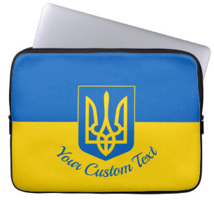 Funda Para Portátil Bandera de Ucrania con escudo de armas y texto per