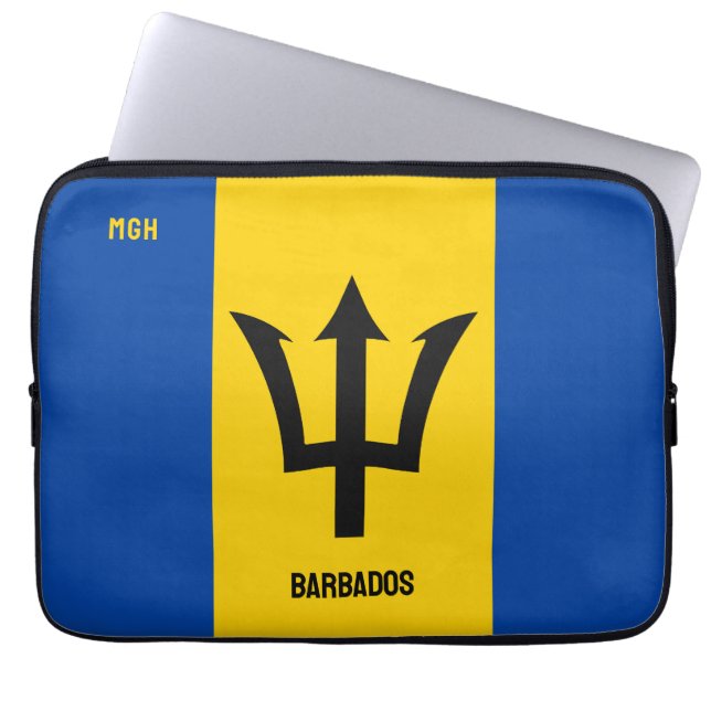 Funda Para Portátil Bandera del Monograma personalizado de Barbados (Frente)