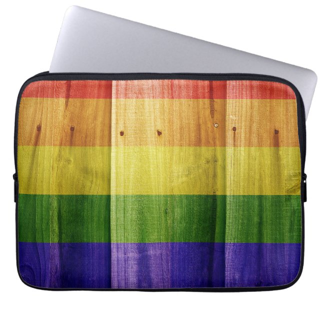 Funda Para Portátil Bandera del orgullo arcoiris de madera (Frente)
