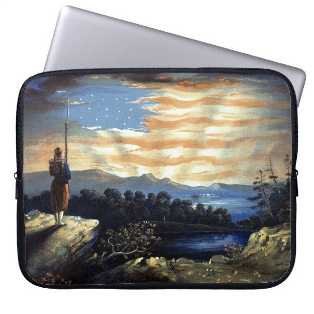Funda Para Portátil Bandera estadounidense celestial en el cielo, guer (Frente)