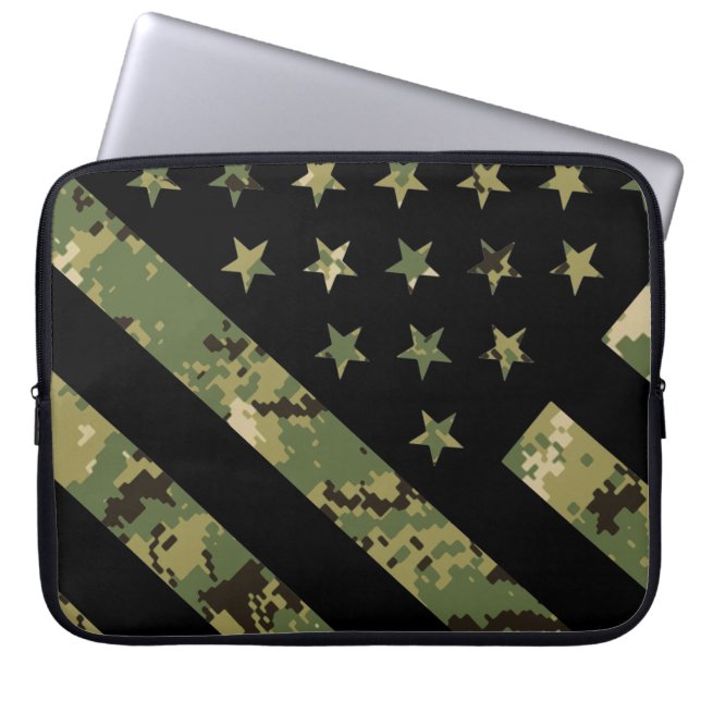Funda Para Portátil Bandera estadounidense de camuflaje digital milita (Frente)