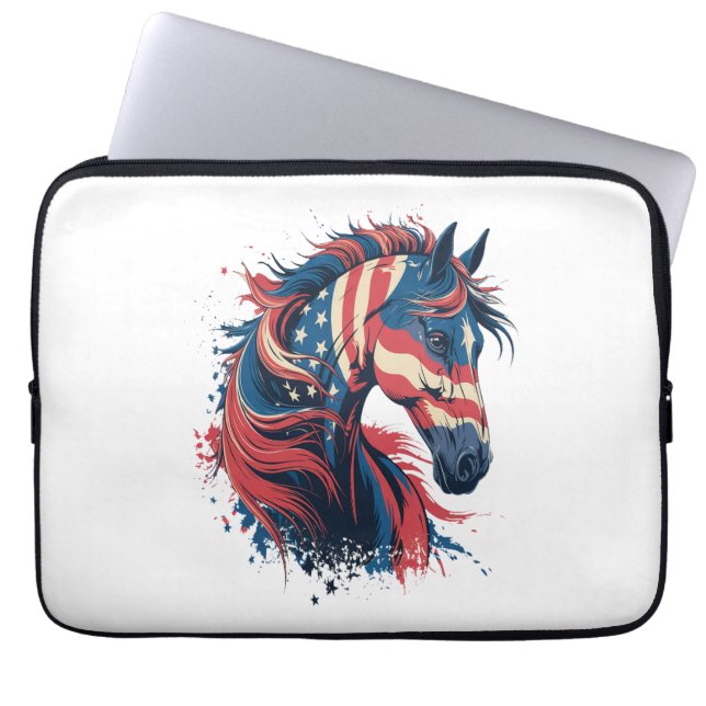 Funda Para Portátil Bandera estadounidense del caballo (Frente)