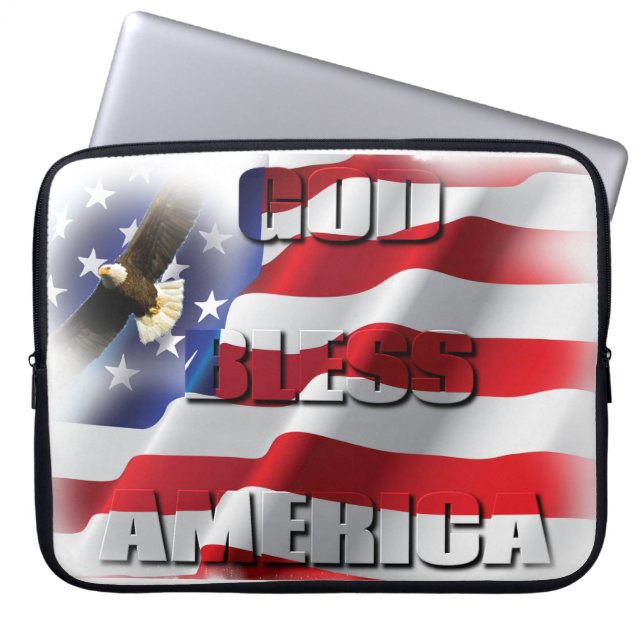 Funda Para Portátil Bandera estadounidense patriótica Dios bendiga a E (Frente)