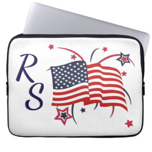 Funda Para Portátil Bandera estadounidense y fuegos artificiales