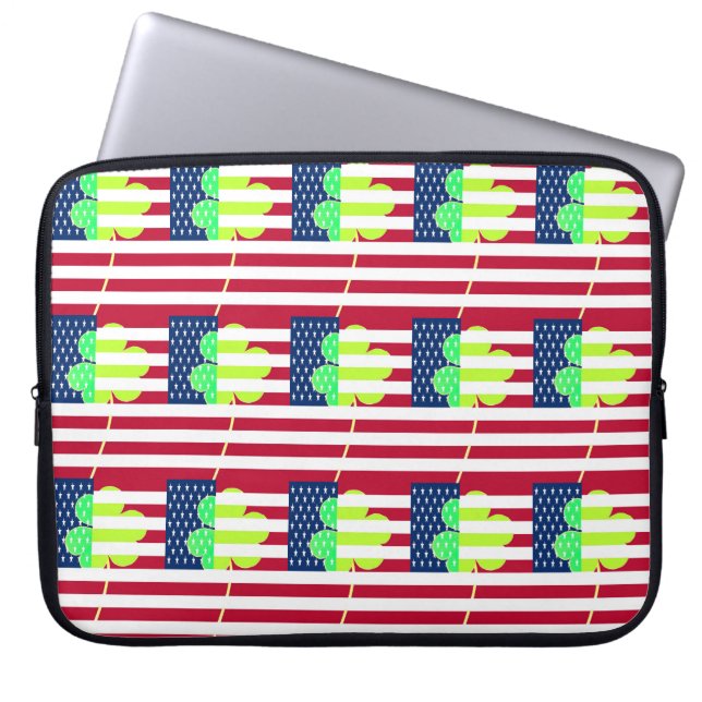 Funda Para Portátil Bandera irlandesa norteamericana Shamrock Clover S (Frente)