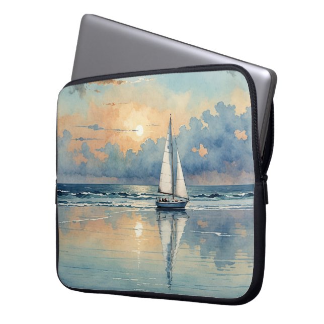 Funda Para Portátil Barco acuático sobre pintura oceánica (Anverso izquierdo)