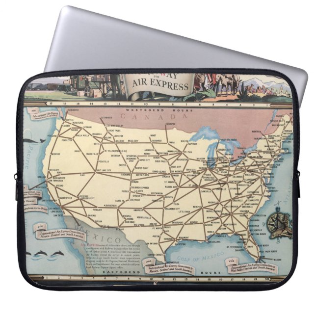 Funda Para Portátil Barco de mapas de Estados Unidos vía Air Express (Frente)