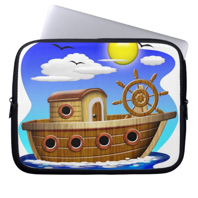 Funda Para Portátil Barco de Pesca de Dibujos Animados (Frente)