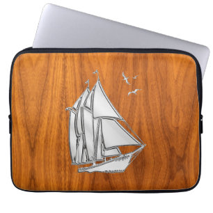 Funda Para Portátil Barco de Vela de Plata sobre Decoración de Chapa d