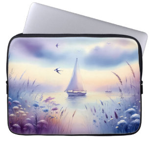 Funda Para Portátil Barco de vela pastel paisaje costero de ensueño