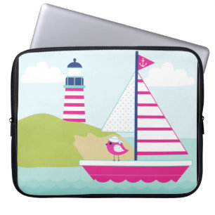 Funda Para Portátil Barco de vela rosada y faro