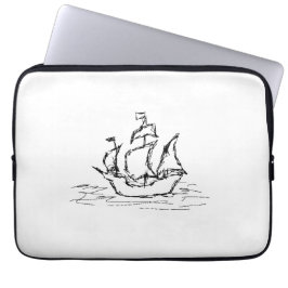Funda Para Portátil Barco pirata. Blanco y negro.