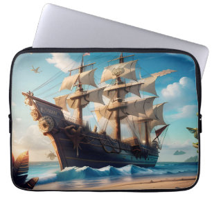 Funda Para Portátil Barco pirata de playa tropical