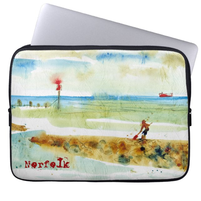 Funda Para Portátil Barco rojo en Mundesley, Norfolk (Frente)