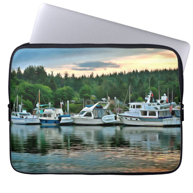 Funda Para Portátil Barcos al atardecer en la isla Bainbridge (Frente)