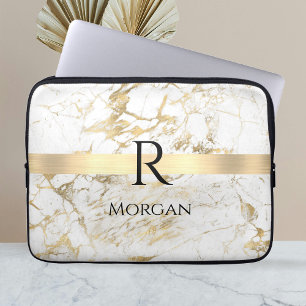 Funda Para Portátil Barra de oro de mármol dorado Wh & Gold, Monograma