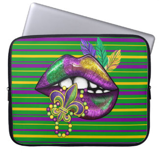 FUNDA PARA PORTÁTIL BARRAS DE ORO VERDE Y LABIOS DE LAVADURA