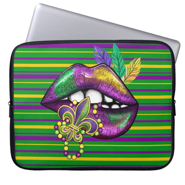 FUNDA PARA PORTÁTIL BARRAS DE ORO VERDE Y LABIOS DE LAVADURA (Frente)