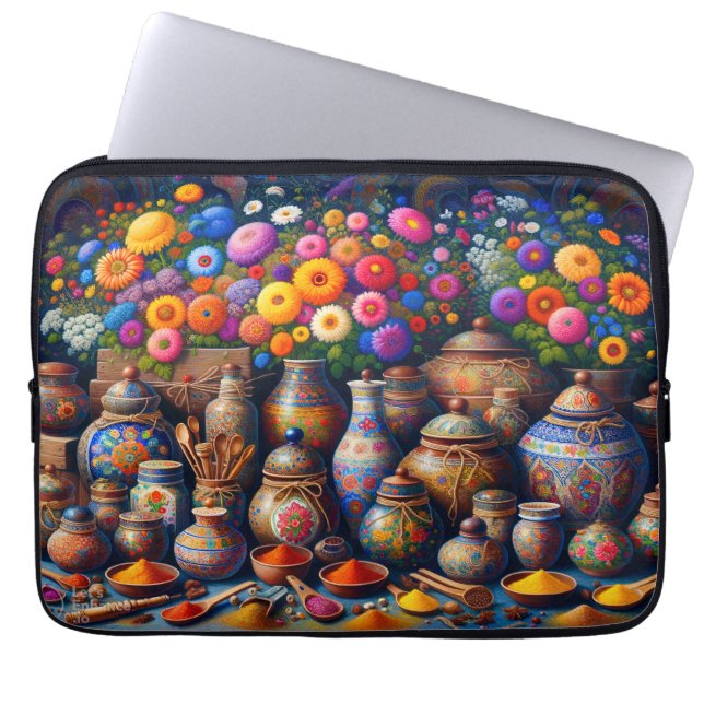 Funda Para Portátil "Bazar de las especias florales" (Frente)