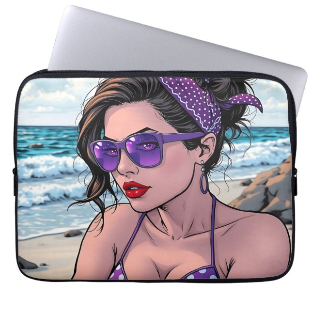 Funda Para Portátil Beach Lady en tonos, bikini y Bandana (Frente)