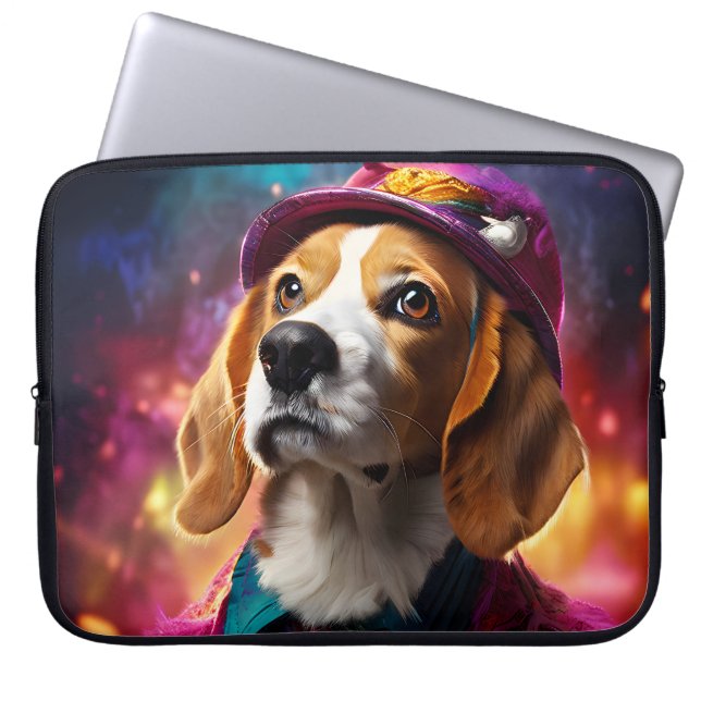 Funda Para Portátil Beagle con sombrero rosa (Frente)