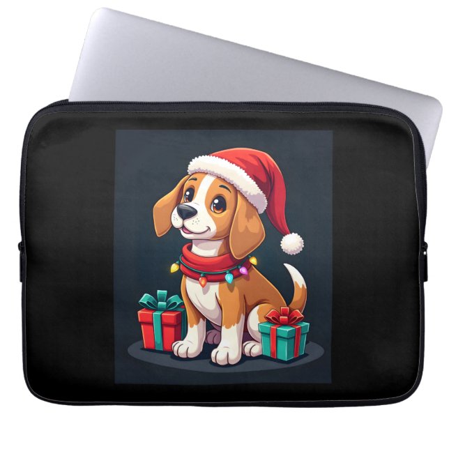 Funda Para Portátil Beagle Xmas Encendiendo A Navidades De Perro De Sa (Frente)