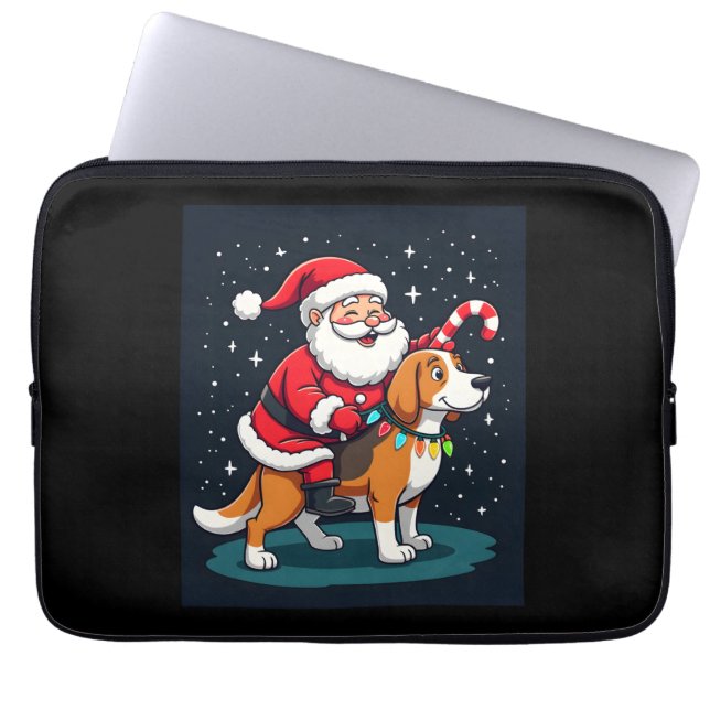 Funda Para Portátil Beagle Xmas iluminando a Santa Riding Perro Beagle (Frente)