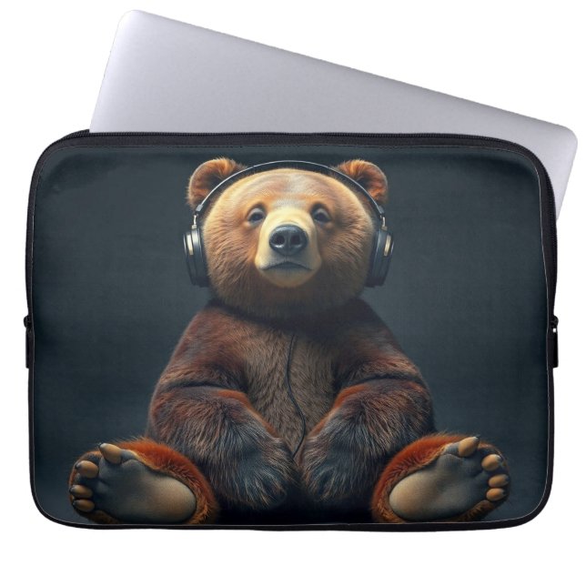 Funda Para Portátil Bear Wearing Headphones (Frente)