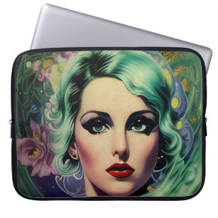 Funda Para Portátil Beautiful Lavender & Green Retro Style Space Woman