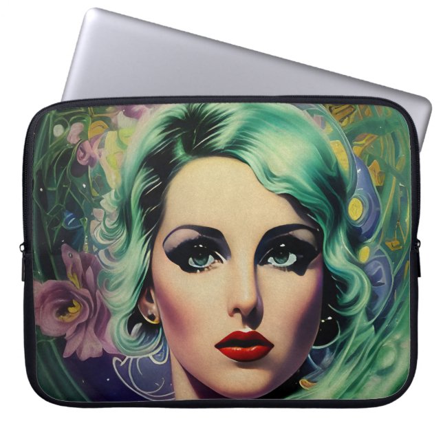 Funda Para Portátil Beautiful Lavender & Green Retro Style Space Woman (Frente)
