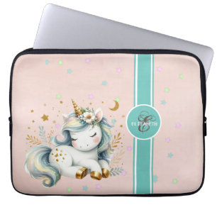 Funda Para Portátil Bebé Unicornio, Monograma de Estrellas Coloridas