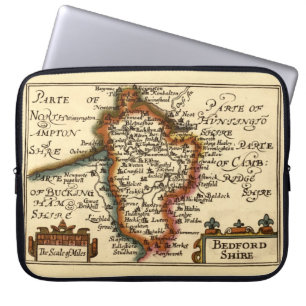 Funda Para Portátil Bedfordshire County England Mapa anticuario antigu