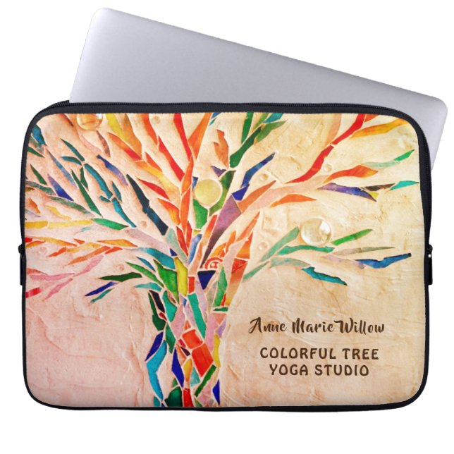 Funda Para Portátil Beige de árbol colorido personalizado (Frente)