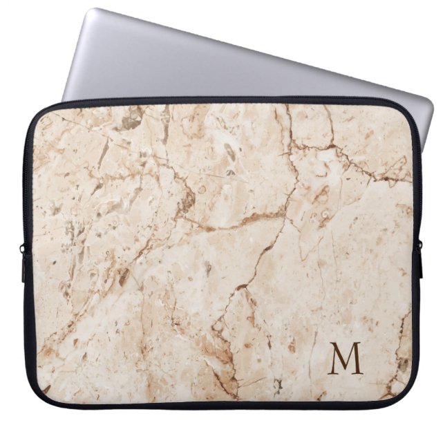 Funda Para Portátil Beige Monogramado Y Marcado Marrón (Frente)
