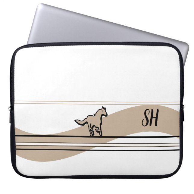 Funda Para Portátil Beige Running Horse Design and Initials (Frente)