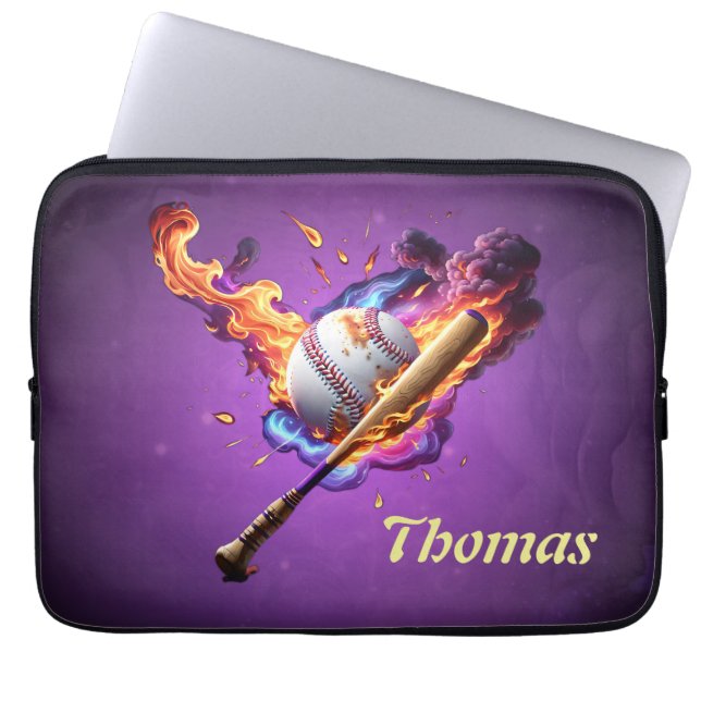 Funda Para Portátil Béisbol en llamas. (Frente)