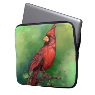 Funda Para Portátil Bella pintura de pájaros del cardenal rojo del nor