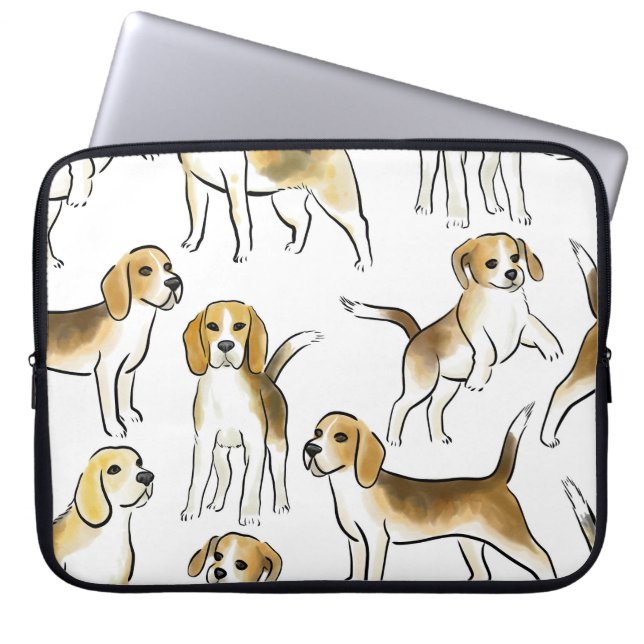 Funda Para Portátil Belleza Beagle: Patrón de perro acuarela (Frente)