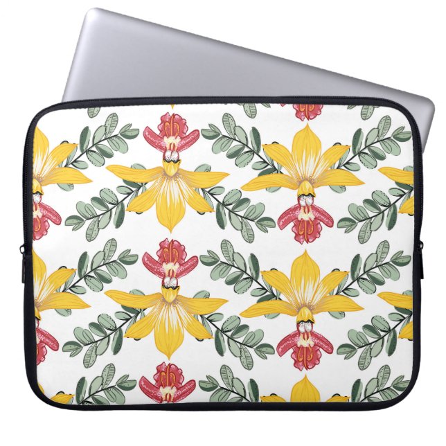 Funda Para Portátil Belleza Orquídea: Elegancia De Patrón Floral. (Frente)