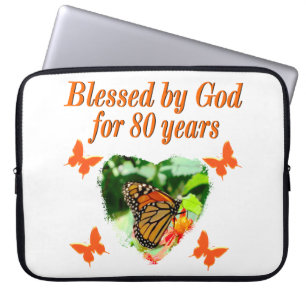 FUNDA PARA PORTÁTIL BENDIDOS POR DIOS POR 80 AÑOS FOTO DE LA MARIPOSA