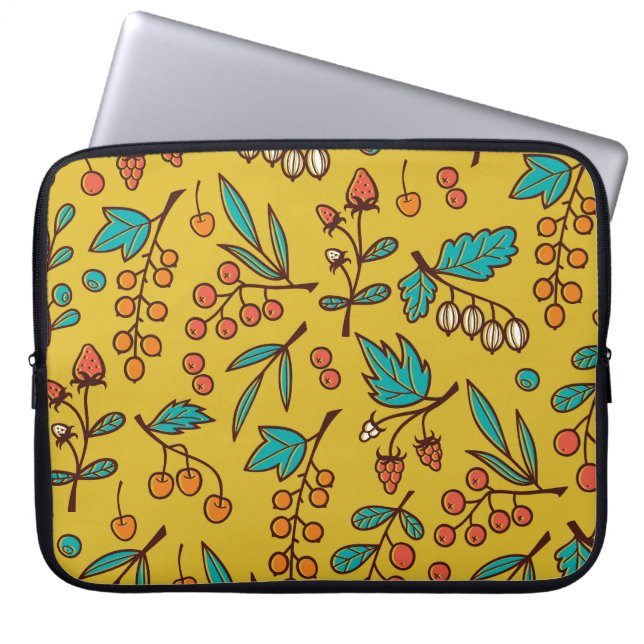 Funda Para Portátil Berries en ramas, patrón de naturaleza sin fisuras (Frente)