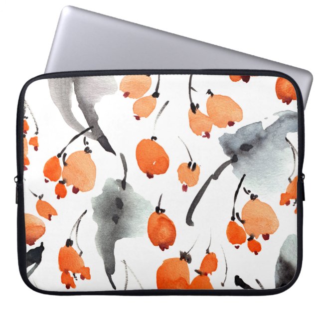 Funda Para Portátil Berries, hojas acuarela, ilustracion de tinta, cos (Frente)