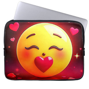 Funda Para Portátil Besando Emoji de corazones onando
