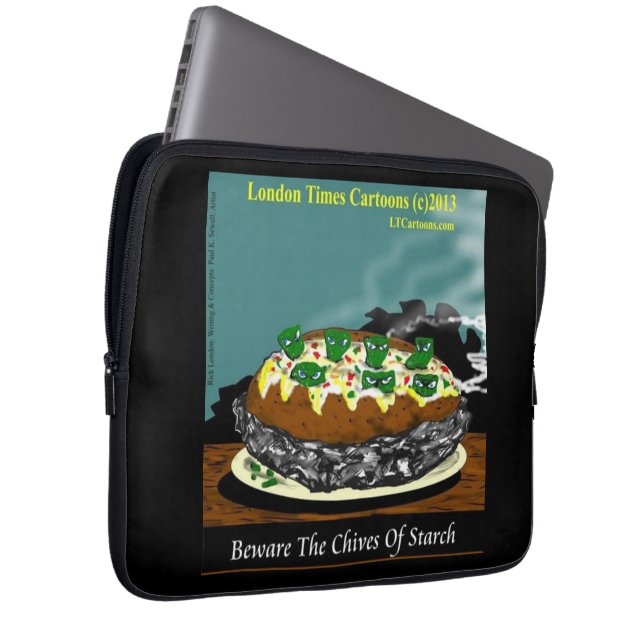 Funda Para Portátil Beware the Chives of Starch – Funny Foodie Cartoon (Anverso derecho)