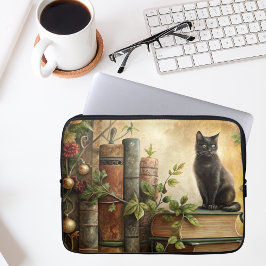 Funda Para Portátil Biblioteca de Gato Negro Encantado