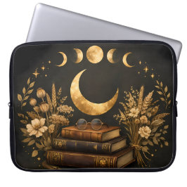 Funda Para Portátil Biblioteca Mística Dorada y Arte Boho Lunar Botáni