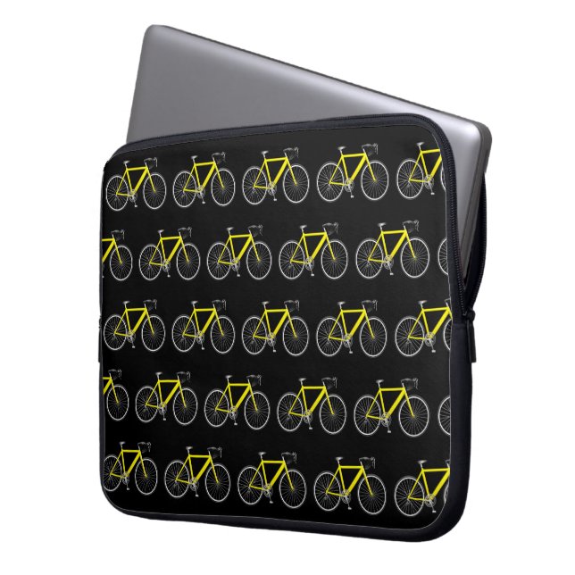 Funda Para Portátil Bicicleta Amarilla Sobre Negro (Anverso izquierdo)