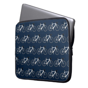 Funda Para Portátil Bicicleta blanca sobre azul marino
