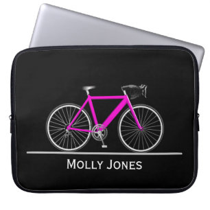 Funda Para Portátil Bicicleta rosa neón con nombre en negro
